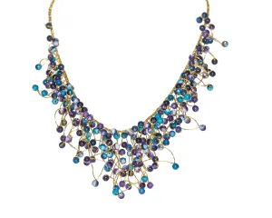 Necklace Metalic Yarn with Stone Crystal and Stone Bead