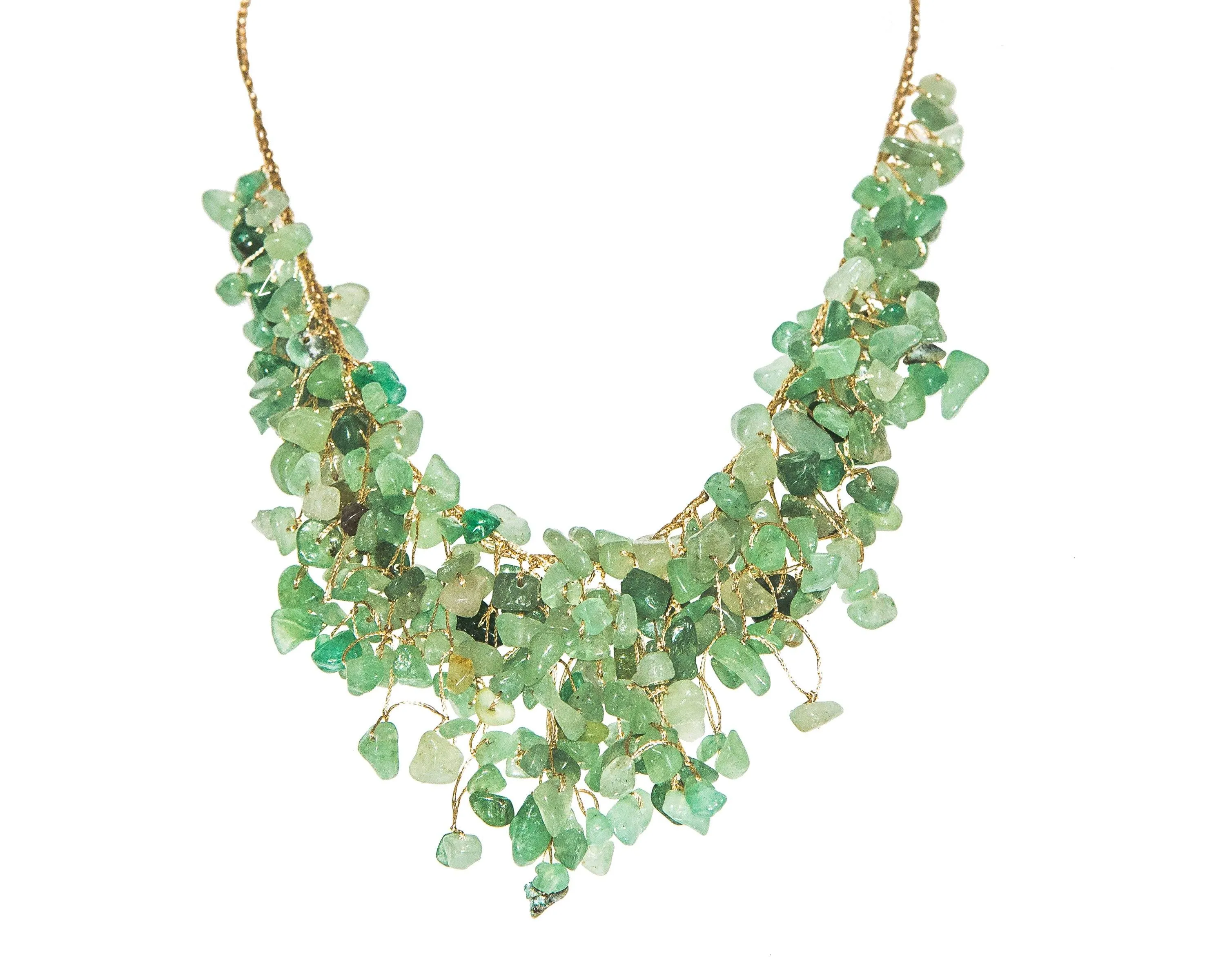Necklace Metalic Yarn with Stone Crystal and Stone Bead