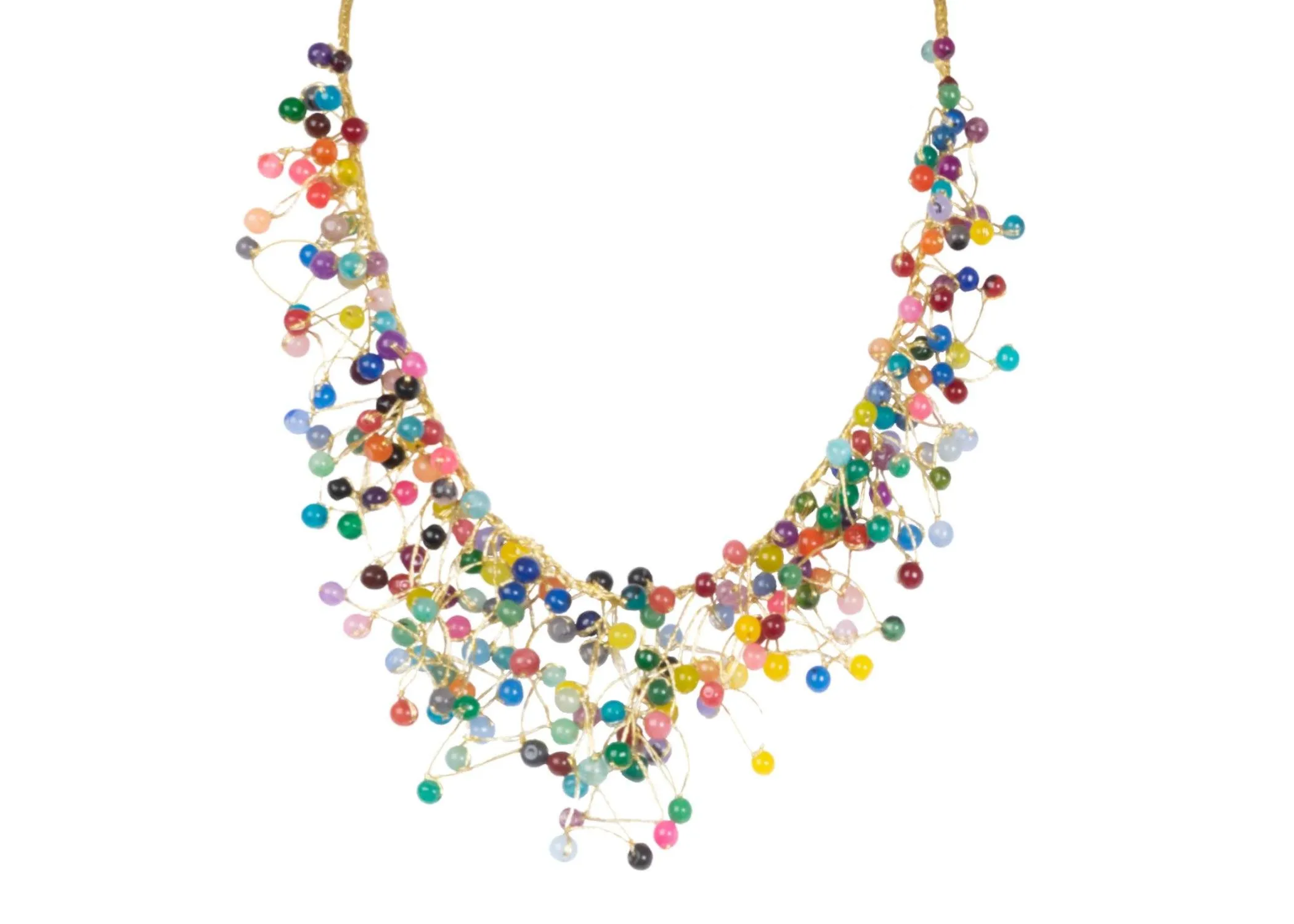 Necklace Metalic Yarn with Stone Crystal and Stone Bead