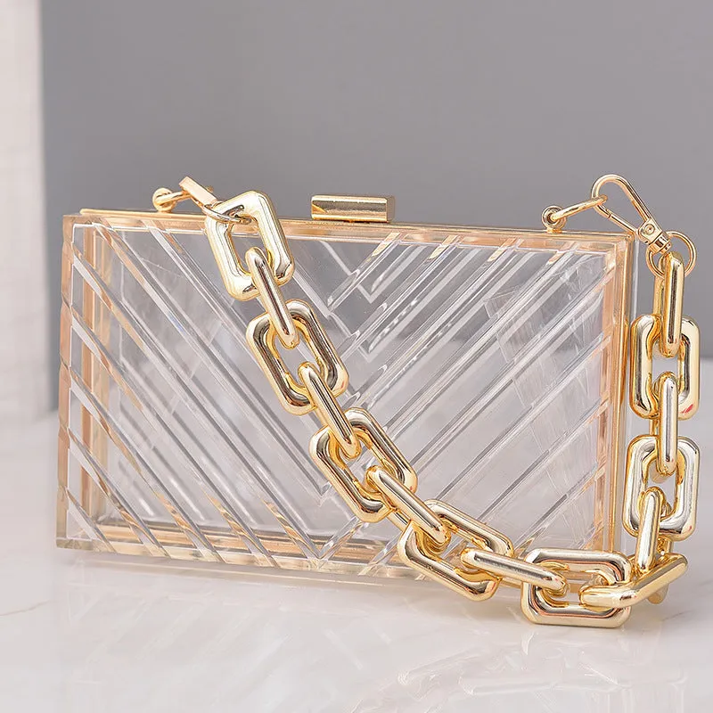 Orange Transparent Acrylic Fashion Stripe Detachable Daily Wedding Party Clutch Bag