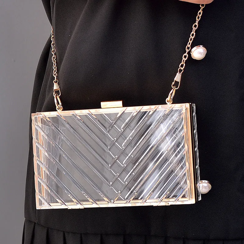 Orange Transparent Acrylic Fashion Stripe Detachable Daily Wedding Party Clutch Bag