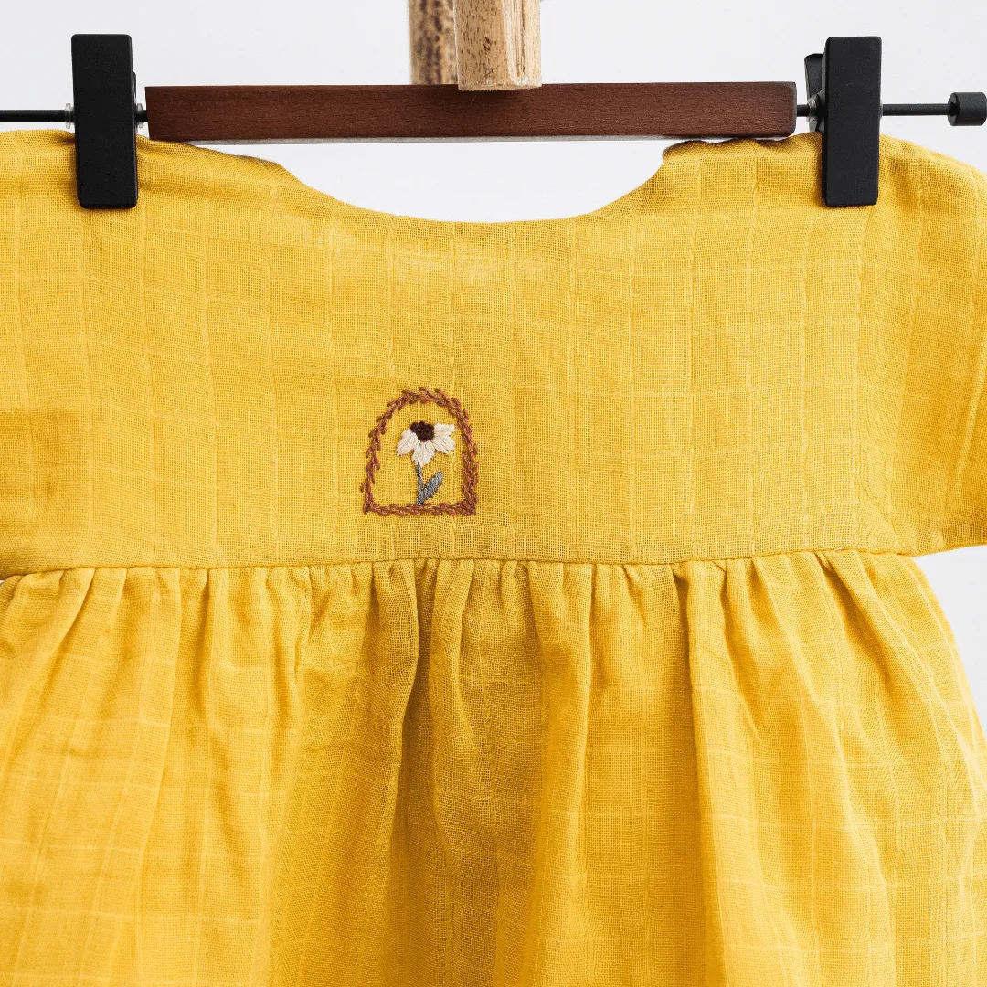 Organic Muslin Mustard Glow Dress   Matching Underpants