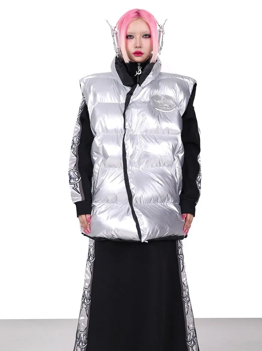 PINKSPINK Reversible Puffer Vest - Silver/Black