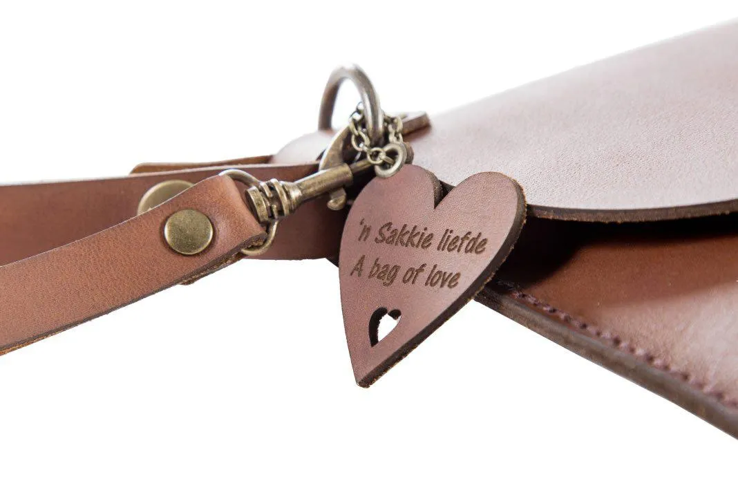 Yuppie Gift Baskets Heart Design Leather Clutch Handbag | Brown